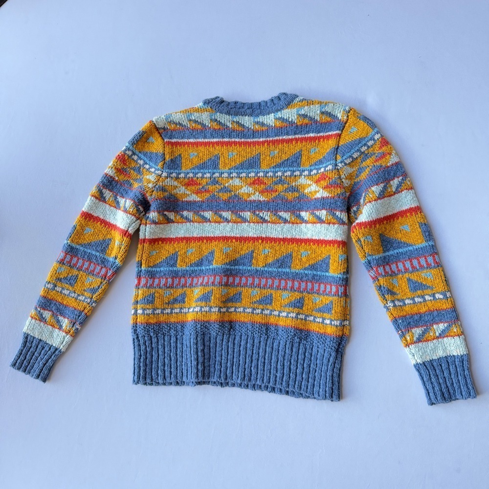 LL Bean Sweater Womens‎ XS Blue Yellow Cotton Fair Isle Southwestern Boho - Picture 10 of 11